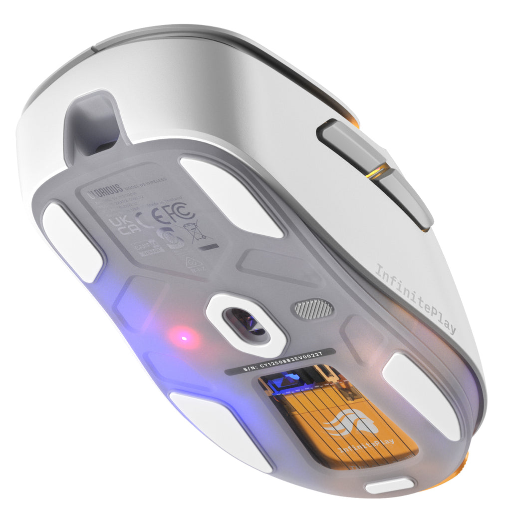 Glorious Gaming Glorious Gaming - Souris gaming sans fil Modèle D3 : Batterie échangeable InfinitePlay, Taux de rapport 8 kHz, Switch optiques 130M de clics, Ultralégère 69 g, Capteur optique 30k DPI, RGB - Blance