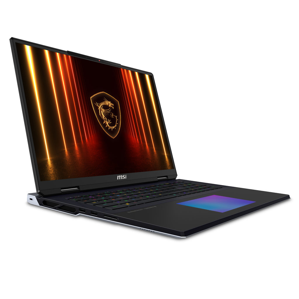 MSI Titan 18 HX AI A2XWJG-656 Intel Core Ultra 9 285HX Ordinateur portable 45,7 cm (18") UHD+ 64 Go DDR5-SDRAM 6 To SSD NVIDIA GeForce RTX 5090 Wi-Fi 7 (802.11be) Windows 11 Pro Noir
