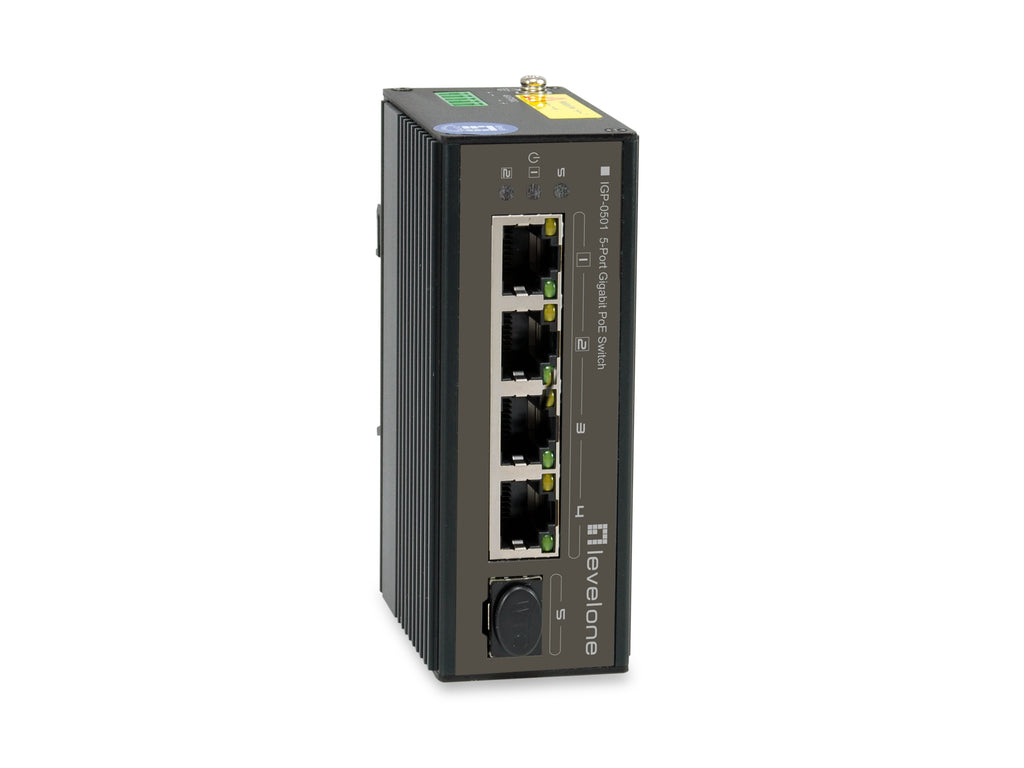 LevelOne IGP-0501 Commutateur Réseau Gigabit Ethernet PoE, 4 Ports RJ-45, Noir