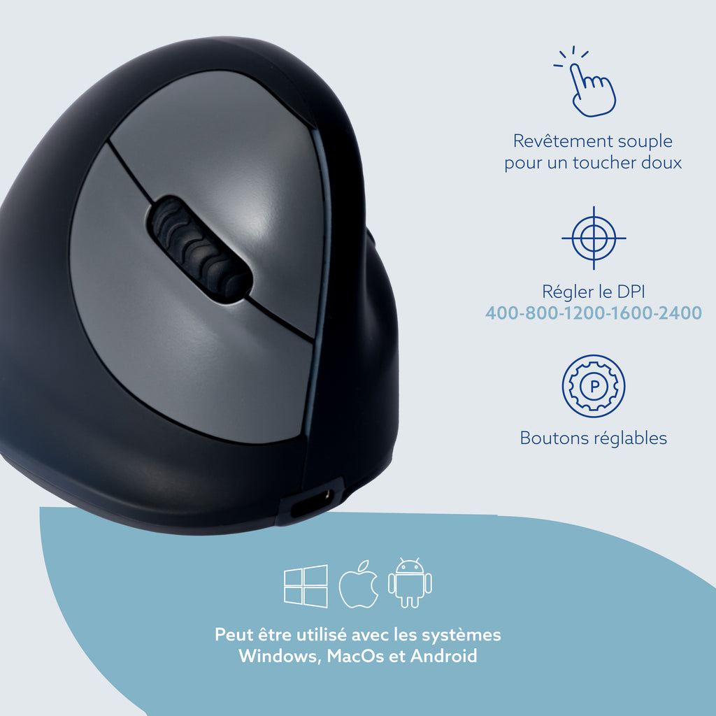 R-Go Tools Souris Ergonomique R-Go HE Break avec logiciel de pause, droiter, grand (longueur de la main > 185 mm), bluetooth, noir