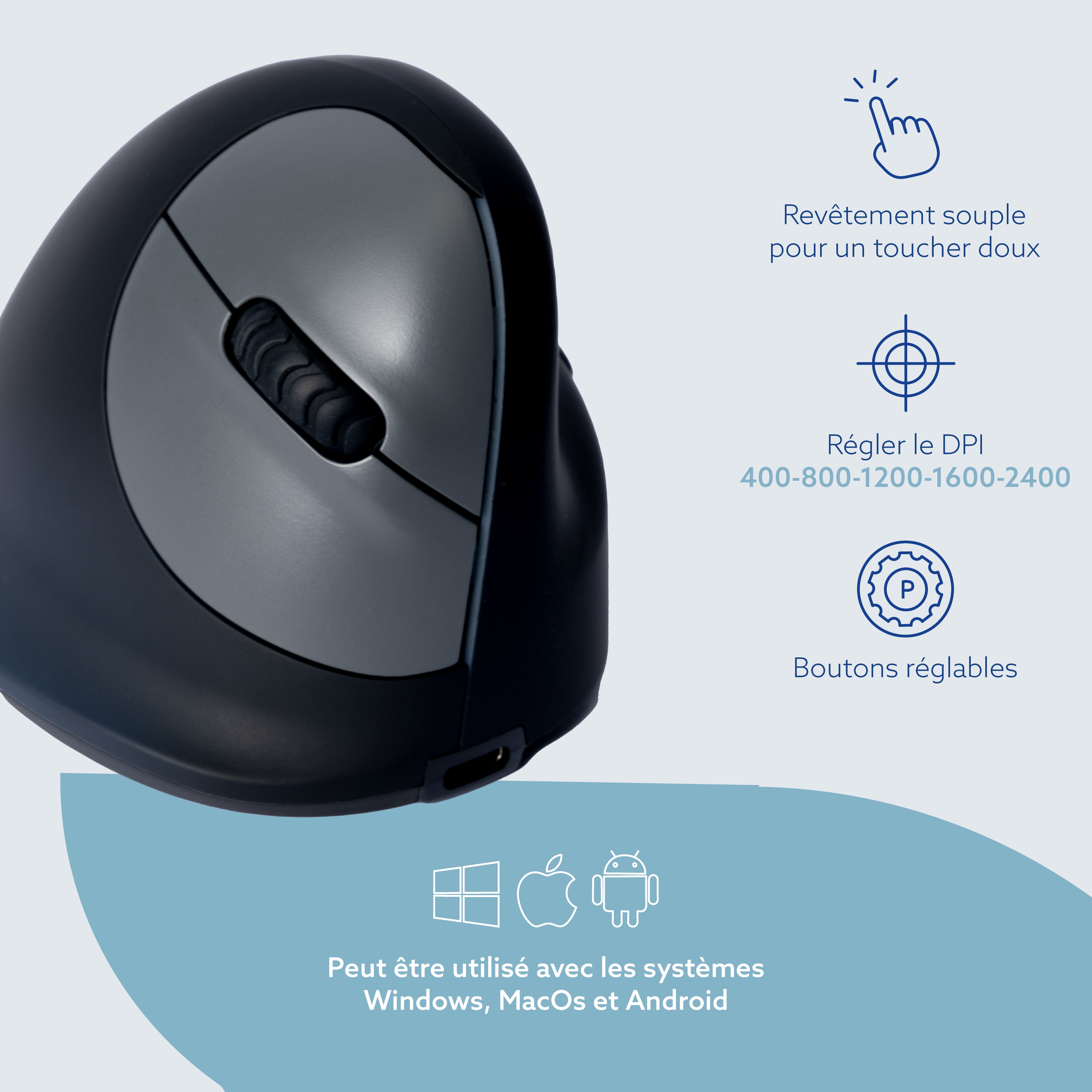 R-Go Tools Souris Ergonomique R-Go HE Break avec logiciel de pause, droiter, grand (longueur de la main > 185 mm), bluetooth, noir