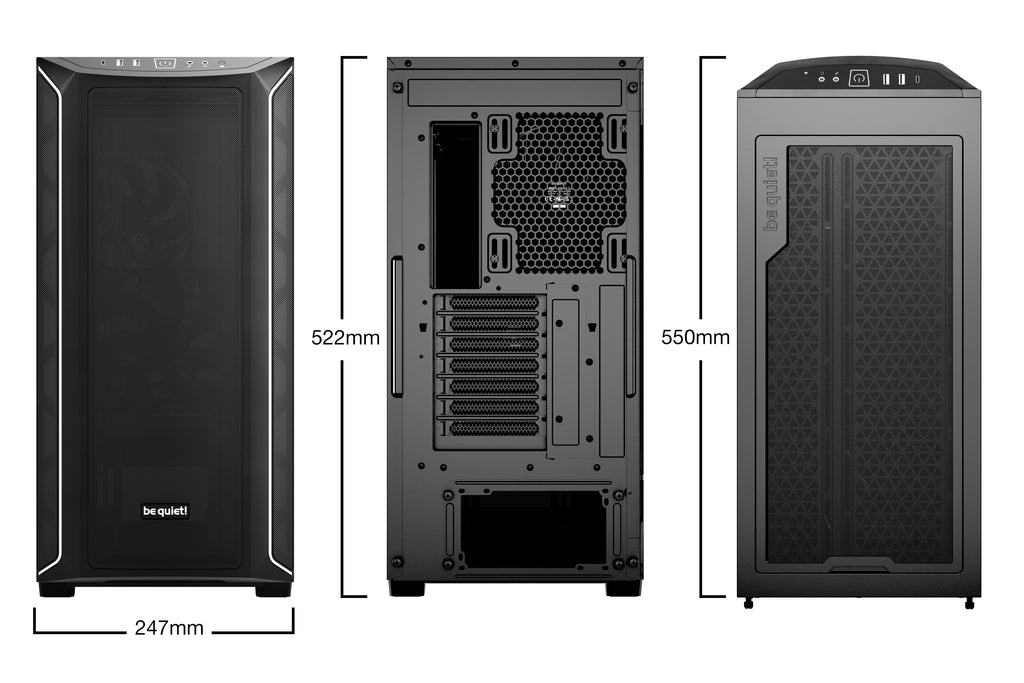 be quiet! Shadow Base 800 Noir | Boîtier PC ARGB vitré, Mini ITX / Micro ATX / ATX / E-ATX, 3 ventilateurs Pure Wings 3 