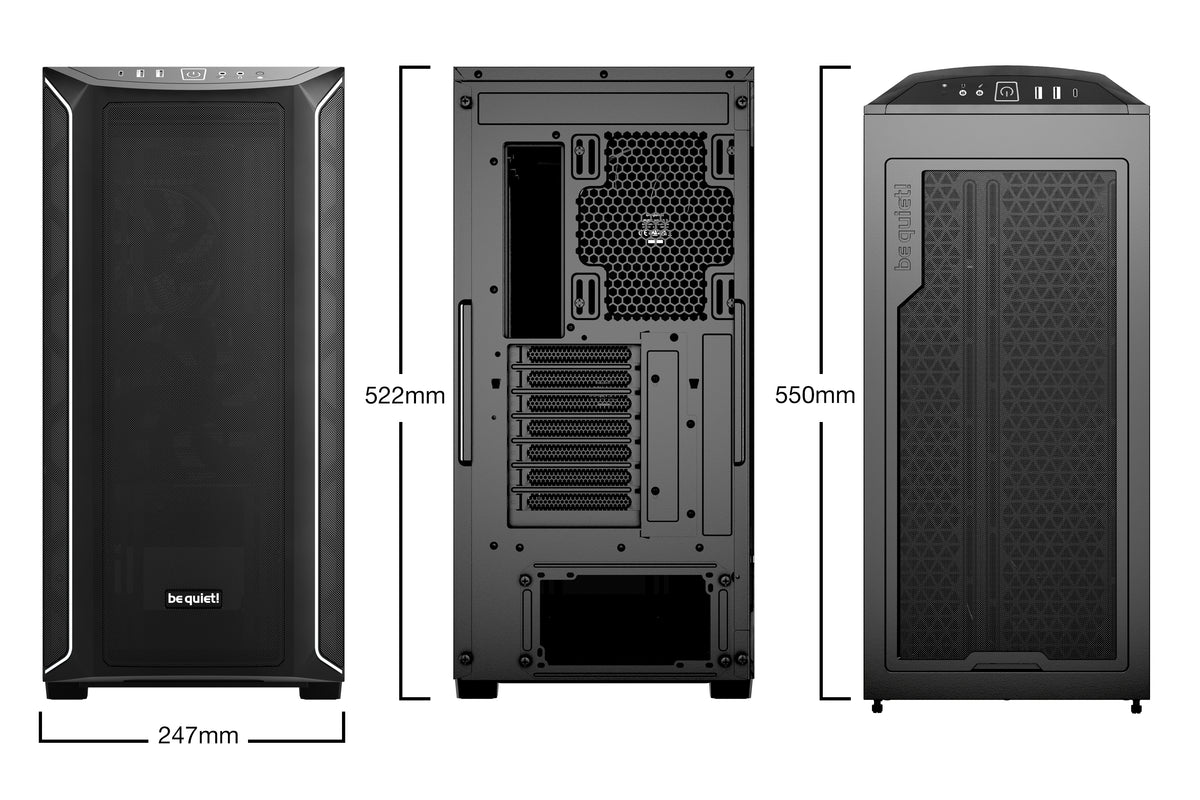be quiet! Shadow Base 800 Noir | Boîtier PC ARGB vitré, Mini ITX / Micro ATX / ATX / E-ATX, 3 ventilateurs Pure Wings 3 