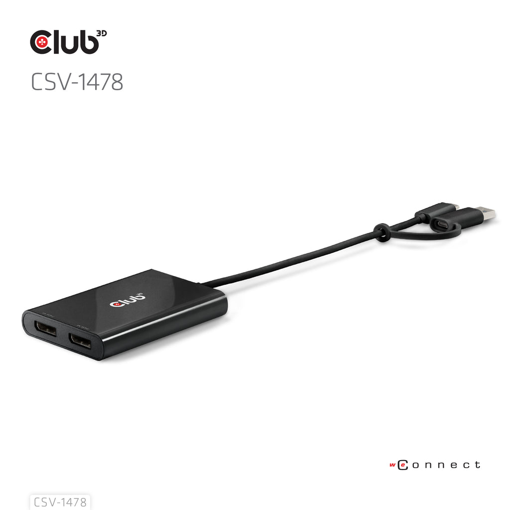 CLUB3D CSV-1478 Répartiteur Vidéo USB Type-C vers 2x DisplayPort 4K UHD