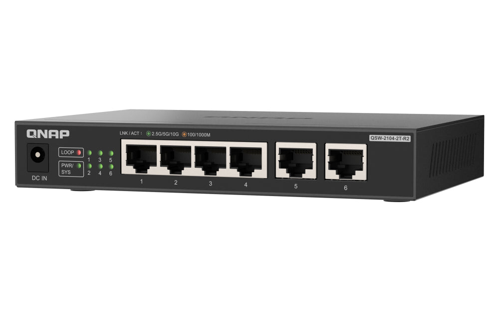 QNAP QSW-2104-2T-R2 Commutateur Réseau Non-géré 10G Ethernet, 4 ports 2,5 GbE et 2 ports 10 GbE, Noir - vue 4
