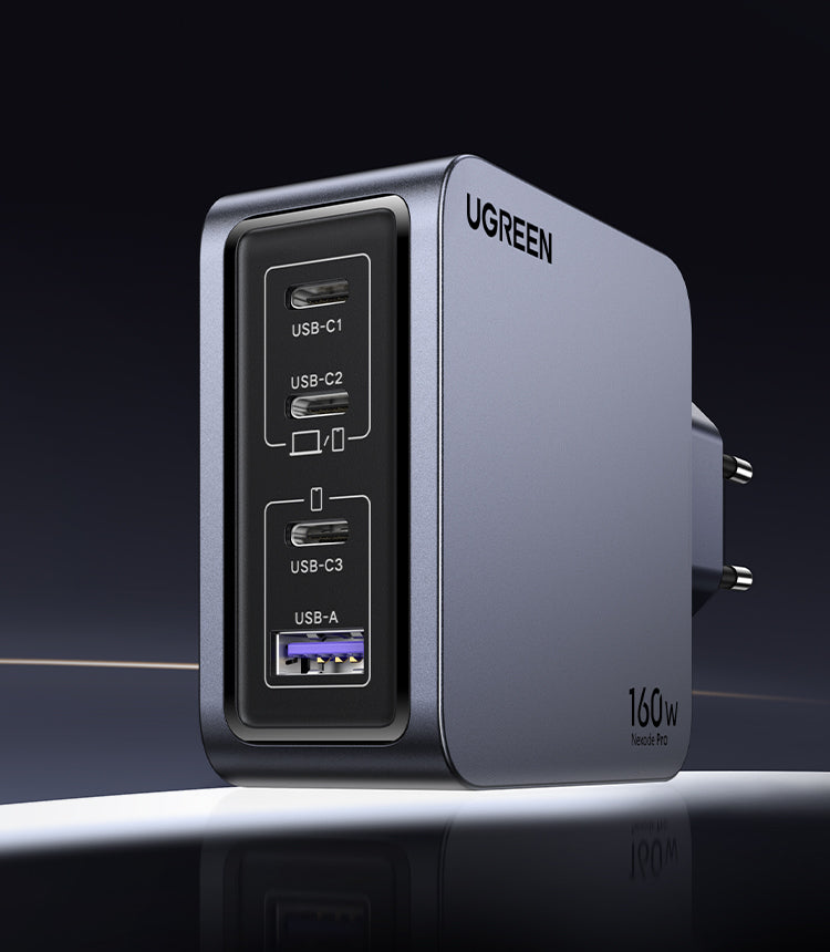 Ugreen Nexode Pro Chargeur GaN 160W avec Câble USB-C, Charge Rapide Universelle, Noir/Gris