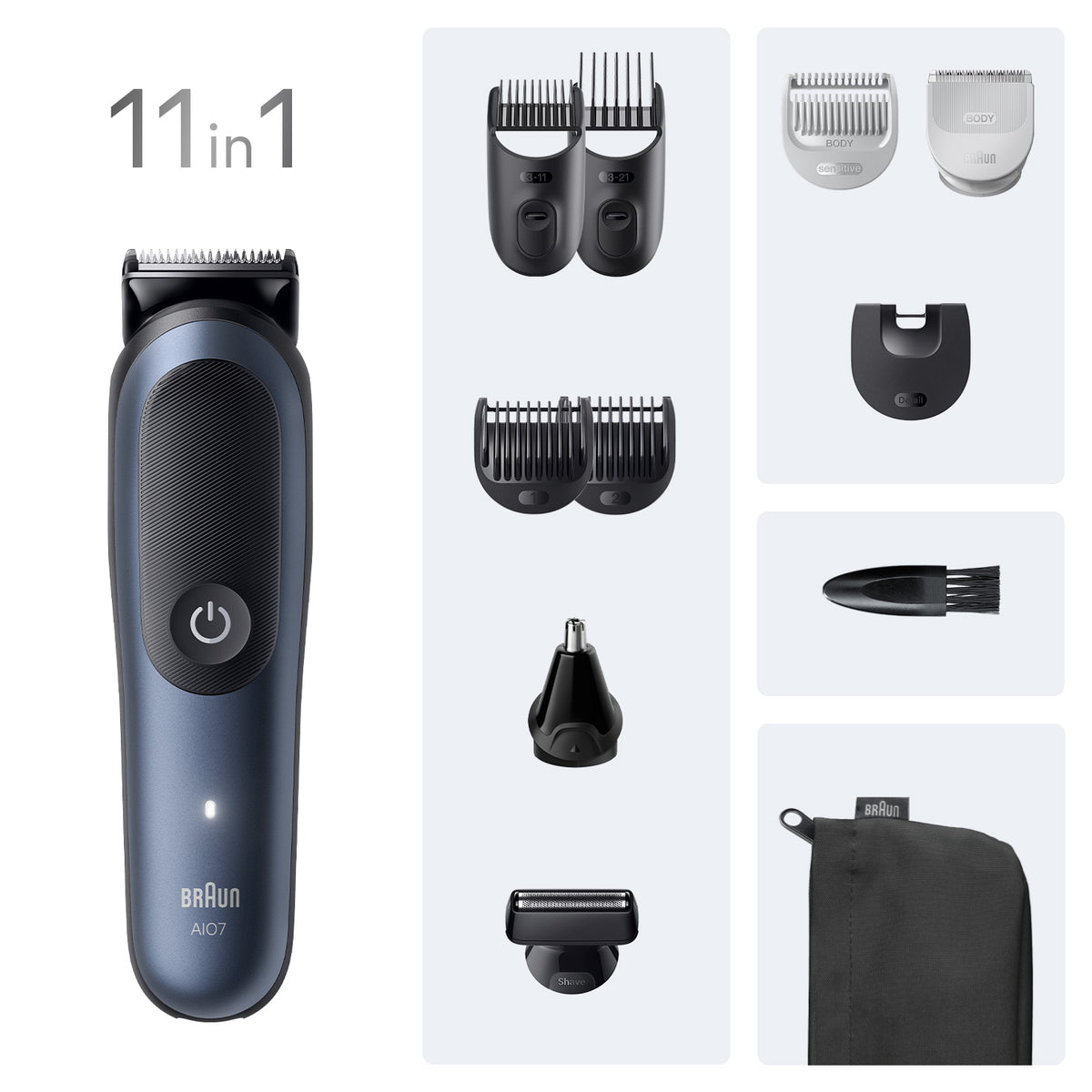Braun AIO7540 Tondeuse Multifonction, Noir et Bleu, Batterie Li-Ion