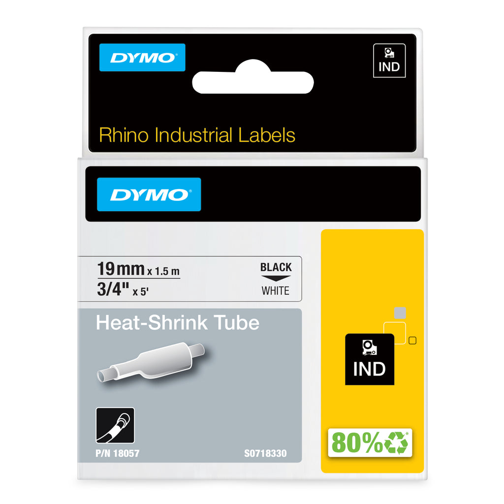 DYMO Rhino Industrielles étiquettes pour gaine thermo-rétractable | 19 mm x 1,5 m | impression en noir sur fond blanc | autocollantes