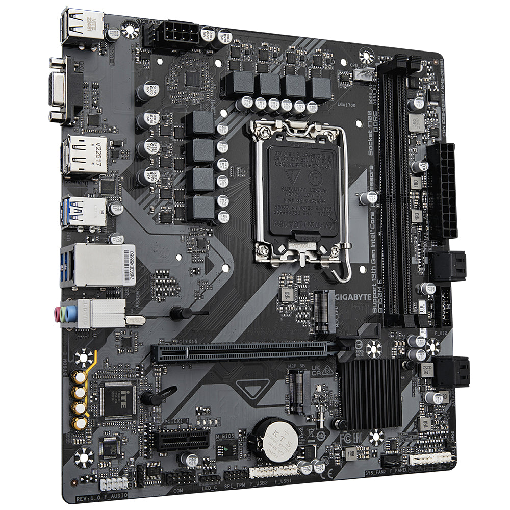 GIGABYTE B760M E Carte mère - Compatible avec les processeurs Intel Core 14ᵉ génération, VRM 6+1+1 phases, jusqu'à 7200 MHz DDR5 (OC), 2xPCIe 4.0 M.2, LAN 1 GbE, USB 3.2 Gen 1