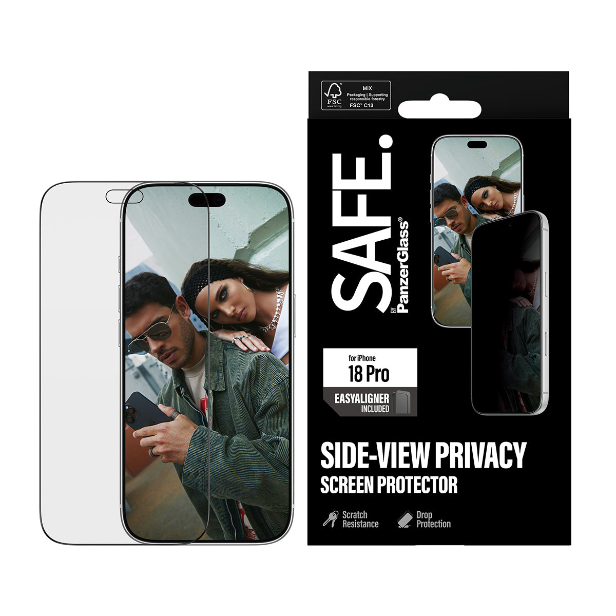 PanzerGlass SAFE. by ® Privacy Screen Protector iPhone 2026 Pro | Ultra-Wide Fit m. EasyAligner Protection d'écran trans