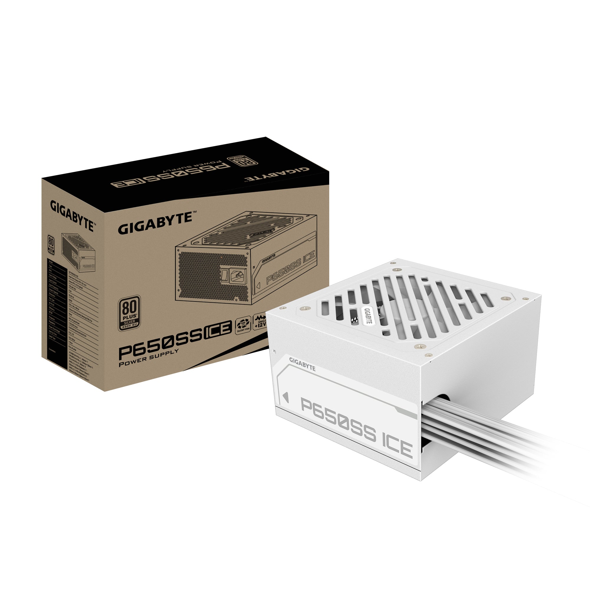 GIGABYTE P650SS ICE Bloc d'Alimentation - PCIe 5.0, 80 PLUS Silver, Ventilateur 120 mm, Compatible ATX 3.0, Prise EU