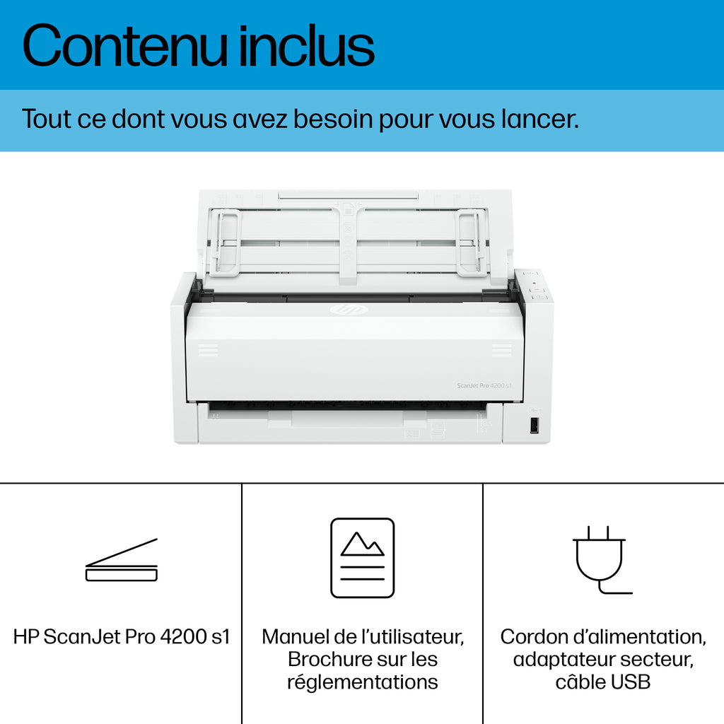 HP ScanJet Pro 4200 s1 Scanner à défilement A4 et passeport / carte d’identité, jusqu’à 40ppm/80ipm, 600x 600 DPI
