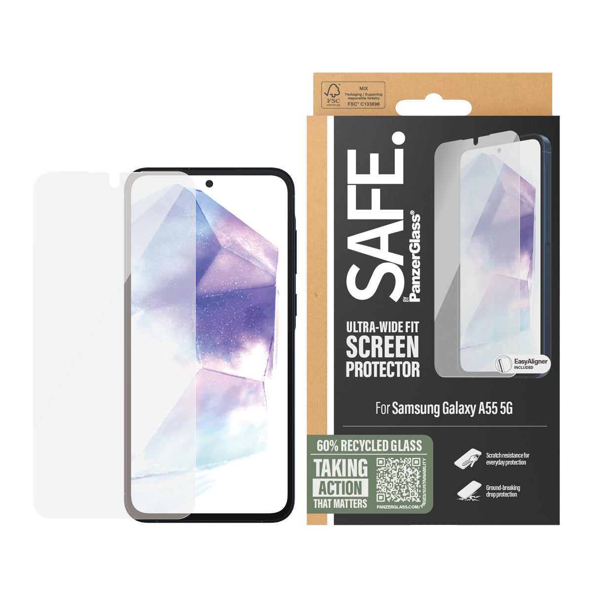 PanzerGlass SAFE. by ® Screen Protector Samsung Galaxy A55 5G | Ultra-Wide Fit w. EasyAligner Protection d'écran transparent 1 pièce(s)
