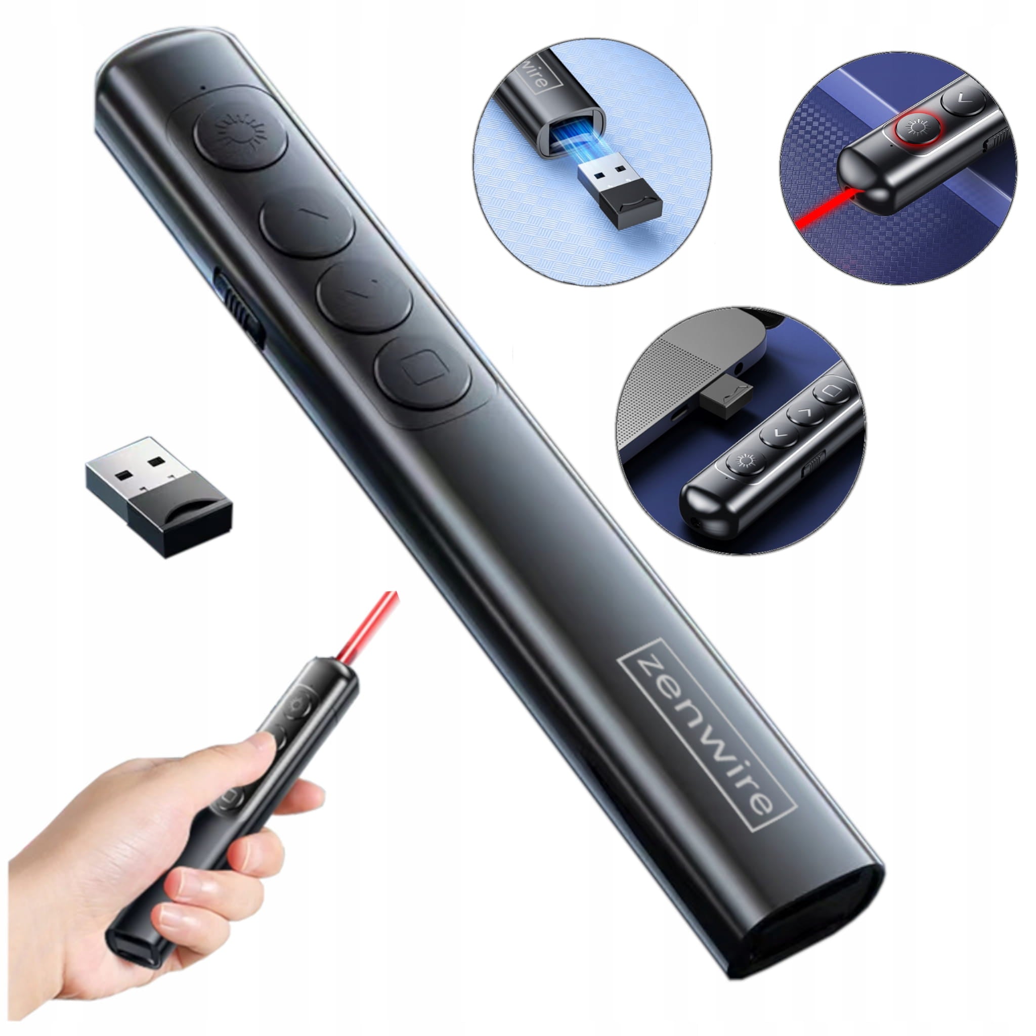 Télécommande laser sans fil avec pointeur laser USB pour présentations Zenwire S9