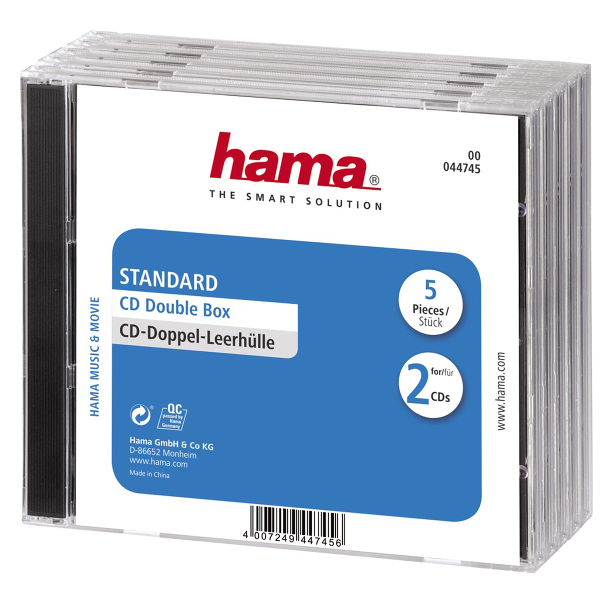 Hama CD Double Jewel Case Standard, Pack 5 2 disques Transparent