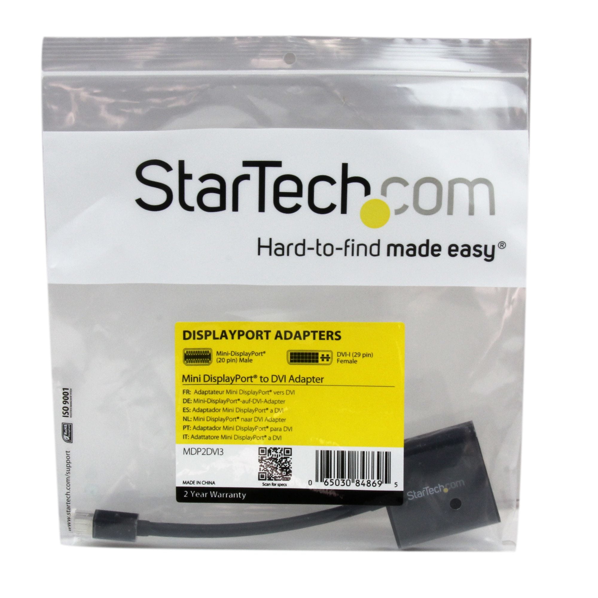StarTech.com Adaptateur Mini DisplayPort vers DVI - Convertisseur Mini DP à DVI-D - Vidéo 1080p - mDP ou TB 1/2 Mac/PC vers Moniteur DVI - Câble Compact mDP 1.2 vers DVI Single-Link