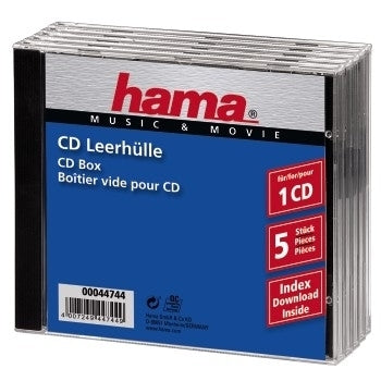 Hama CD Jewel Case Standard, Pack 5 Coque en C 1 disques Noir, Transparent