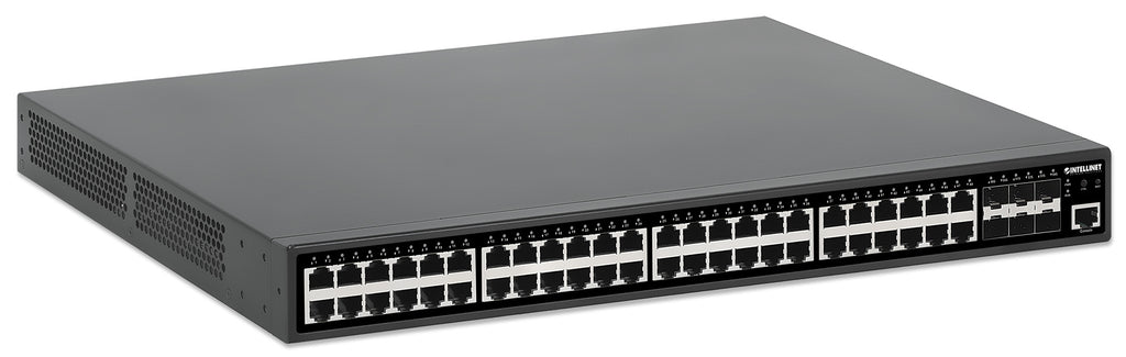 Intellinet Commutateur réseau (switch) PoE+ Gigabit 48 ports administrable L2+ avec 6 liaisons montantes SFP+ 10G, IEEE 802.3at/af, budget PoE 450 W, rack 19", garantie de 3 ans