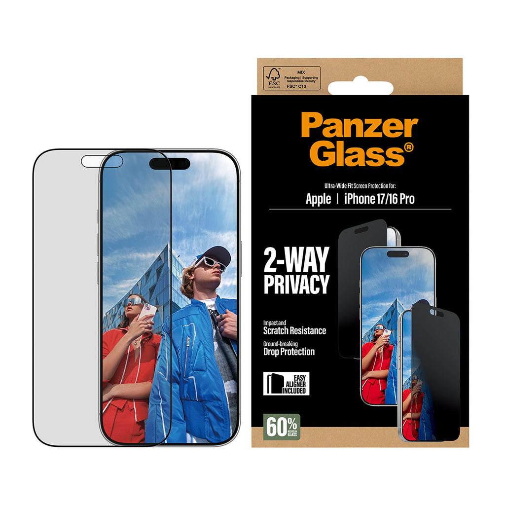 PanzerGlass ® 2-Way Privacy Screen Protector iPhone 17 | iPhone 16 Pro | Ultra-Wide Fit w. EasyAligner Protection d'écran transparent Apple 1 pièce(s)