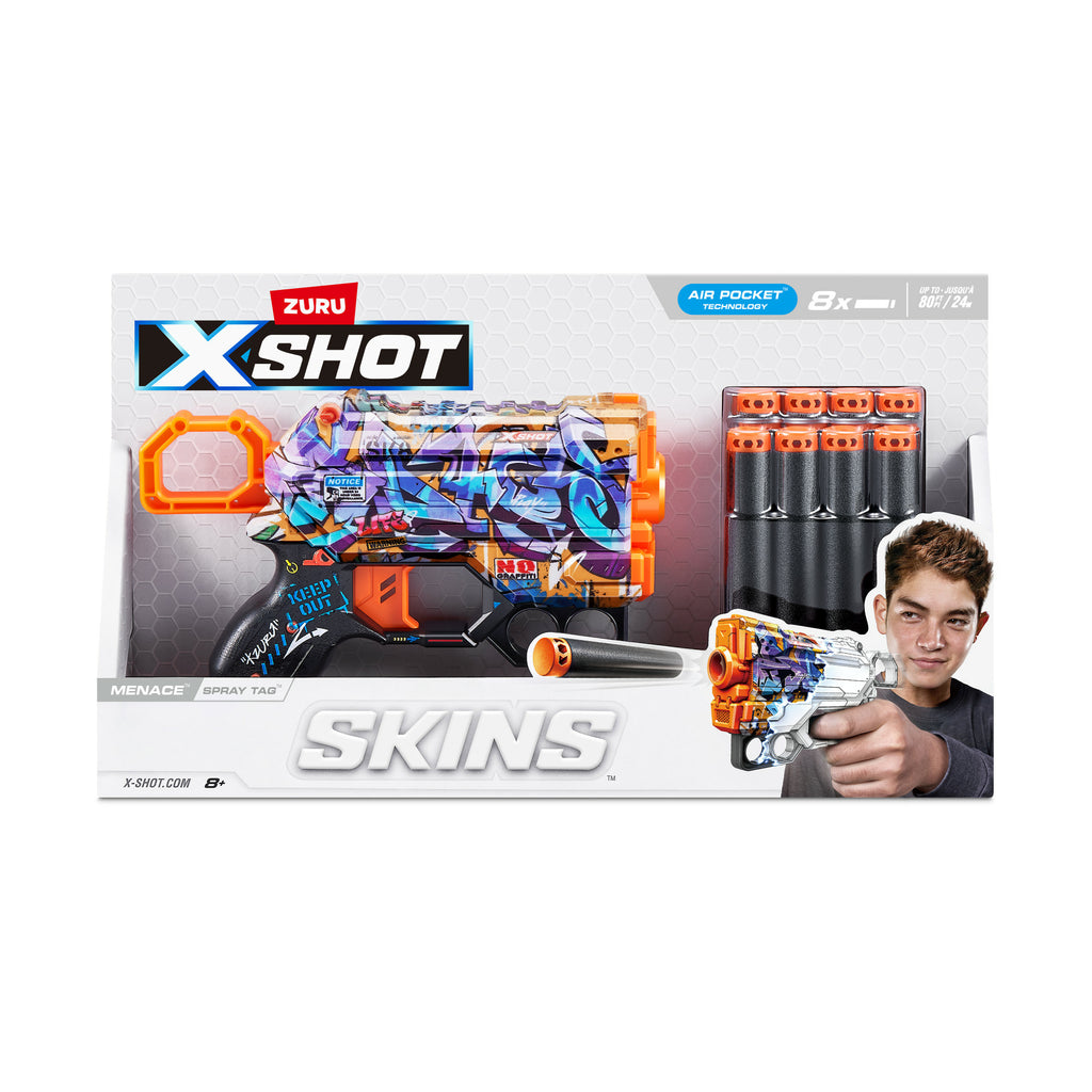 XSHOT Pistolet à fléchettes Menace Skins (8 fléchettes) ZURU