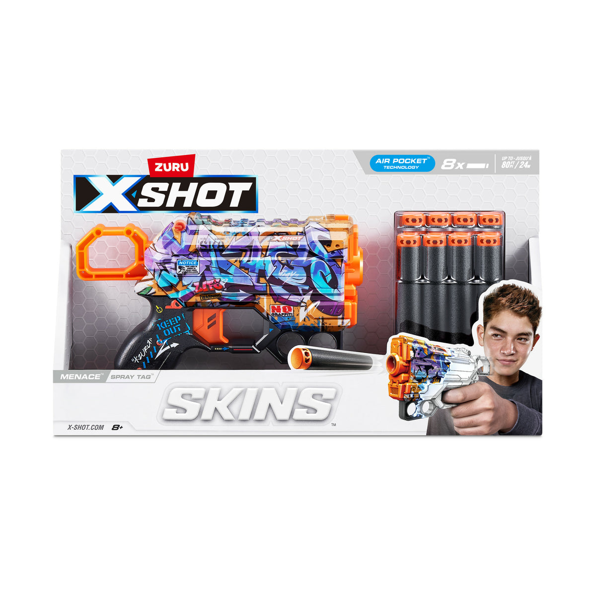 XSHOT Pistolet à fléchettes Menace Skins (8 fléchettes) ZURU