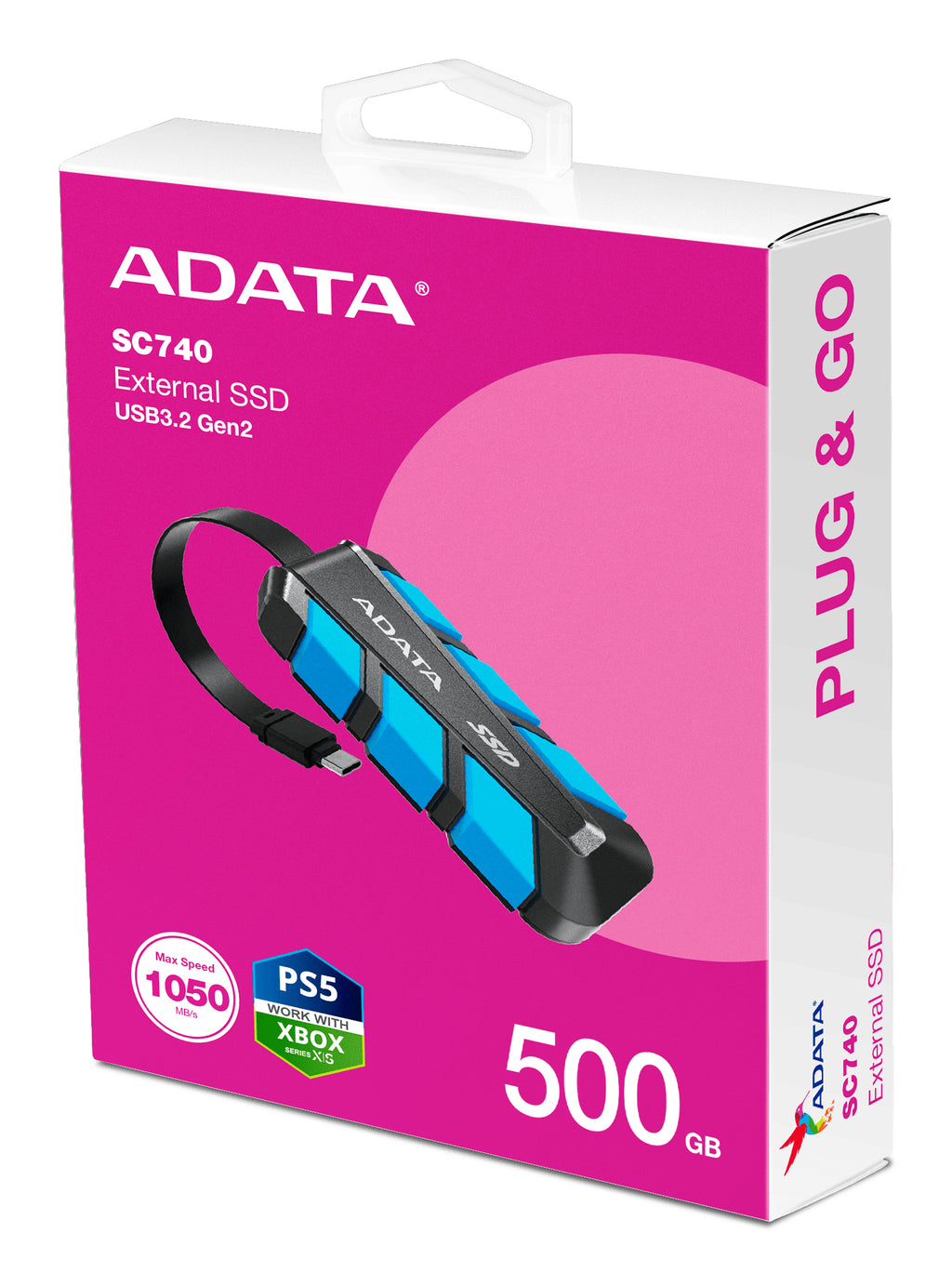 ADATA SC740 500 Go USB Type-C 3.2 Gen 2 (3.1 Gen 2) Noir, Bleu - vue 6