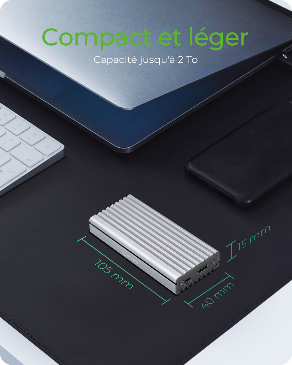 Boîtier SSD M.2 IB-1817Ma-C31 Argent, USB Type-C, PCIe 3.0, 10 Gbit/s