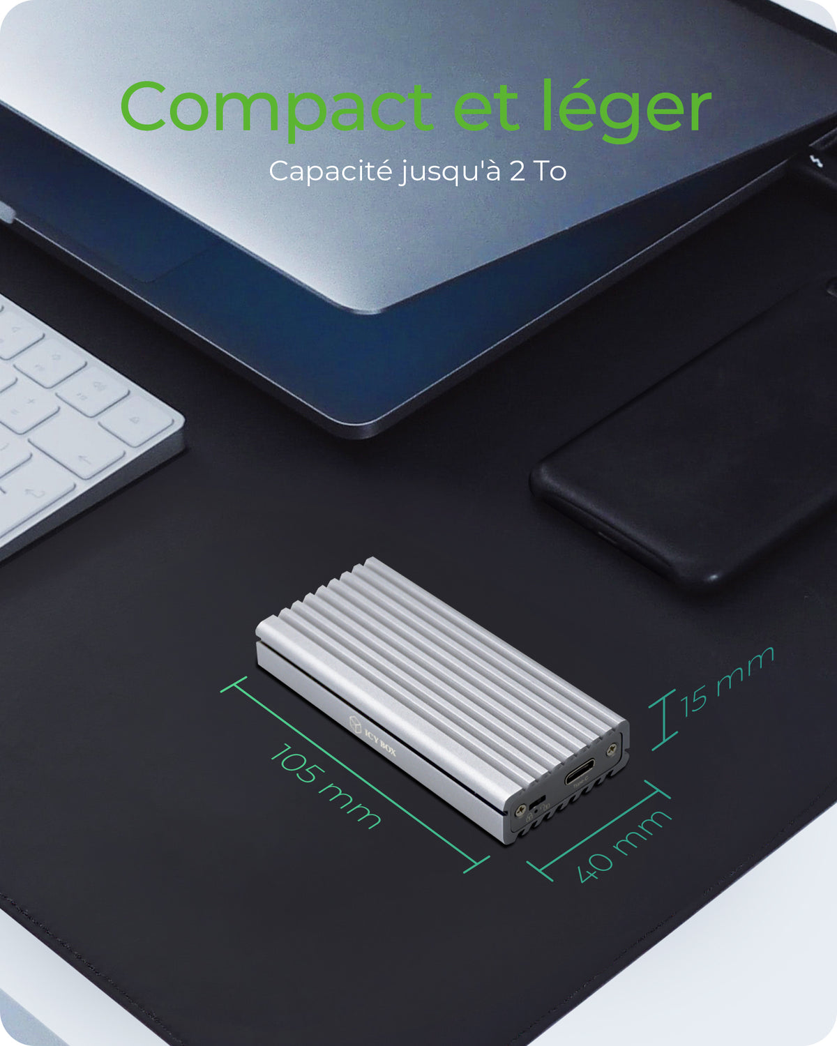 Boîtier SSD M.2 IB-1817Ma-C31 Argent, USB Type-C, PCIe 3.0, 10 Gbit/s