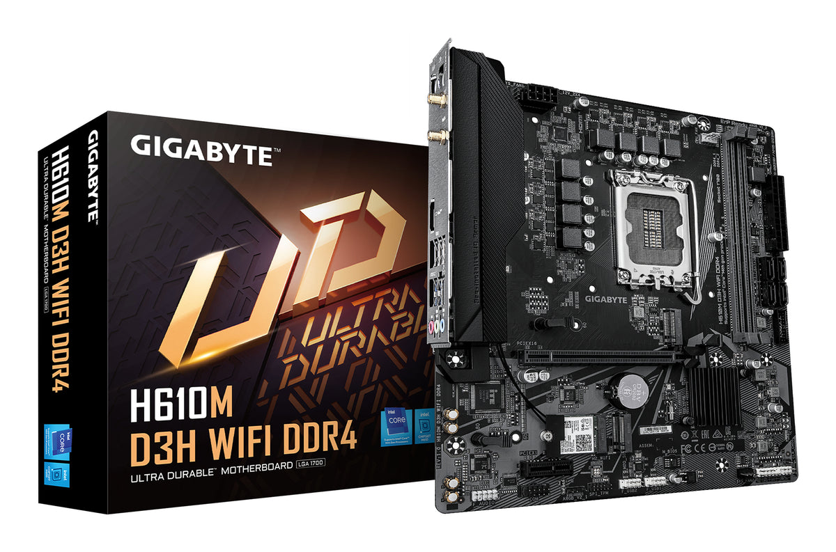 GIGABYTE H610M D3H WIFI DDR4 Carte Mère – Compatible avec processeurs Intel Core 14e génération, VRM 6+1+1 phases, jusqu