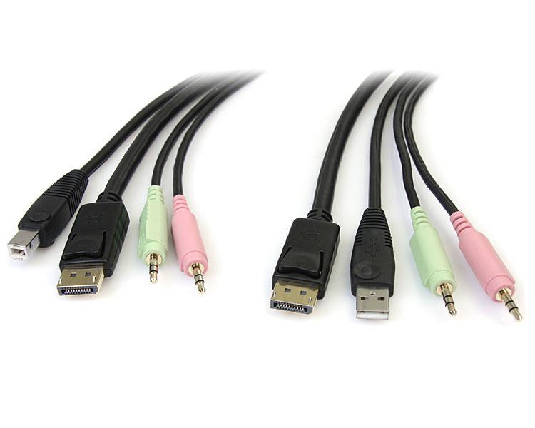 StarTech.com Câble de commutateur KVM DisplayPort USB 4 en 1 de 1,8 m avec audio et microphone
