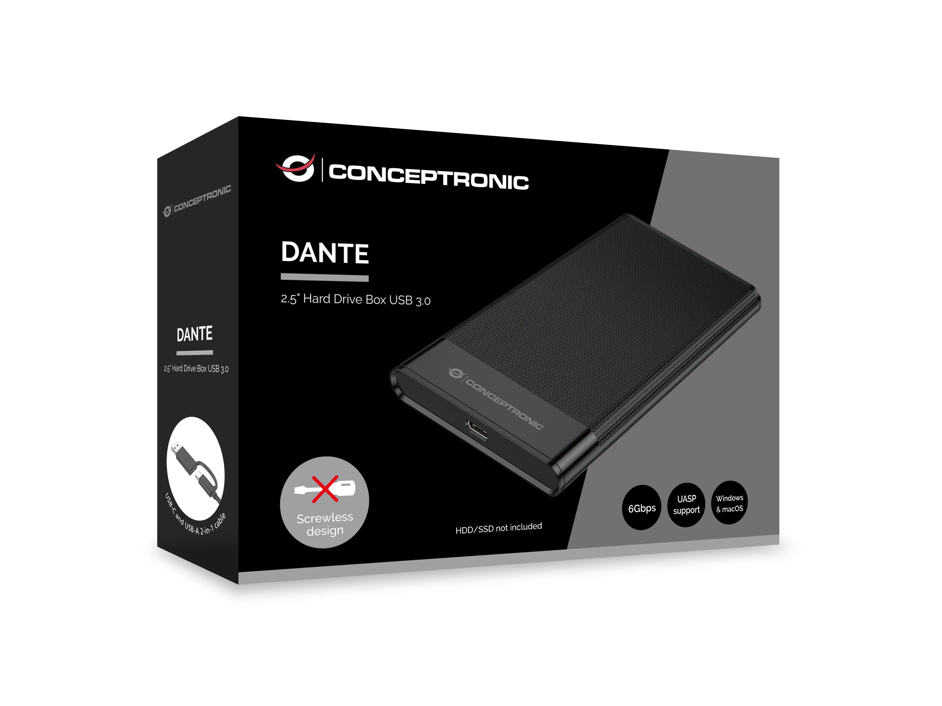 Conceptronic DANTE06B Boîtier de disques de stockage Boîtier disque dur/SSD Noir 2.5"