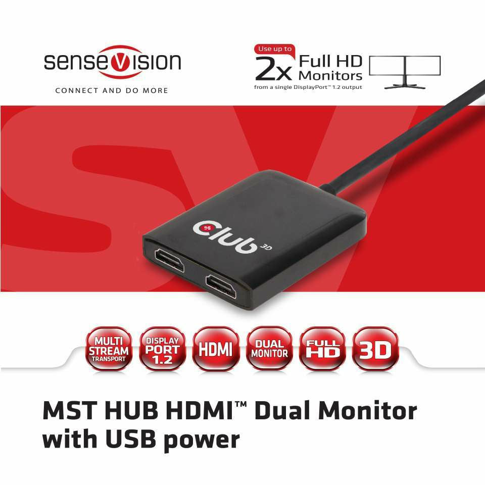 CLUB3D Multi Stream Transport Hub DisplayPort 1.2 to HDMI Dual Monitor