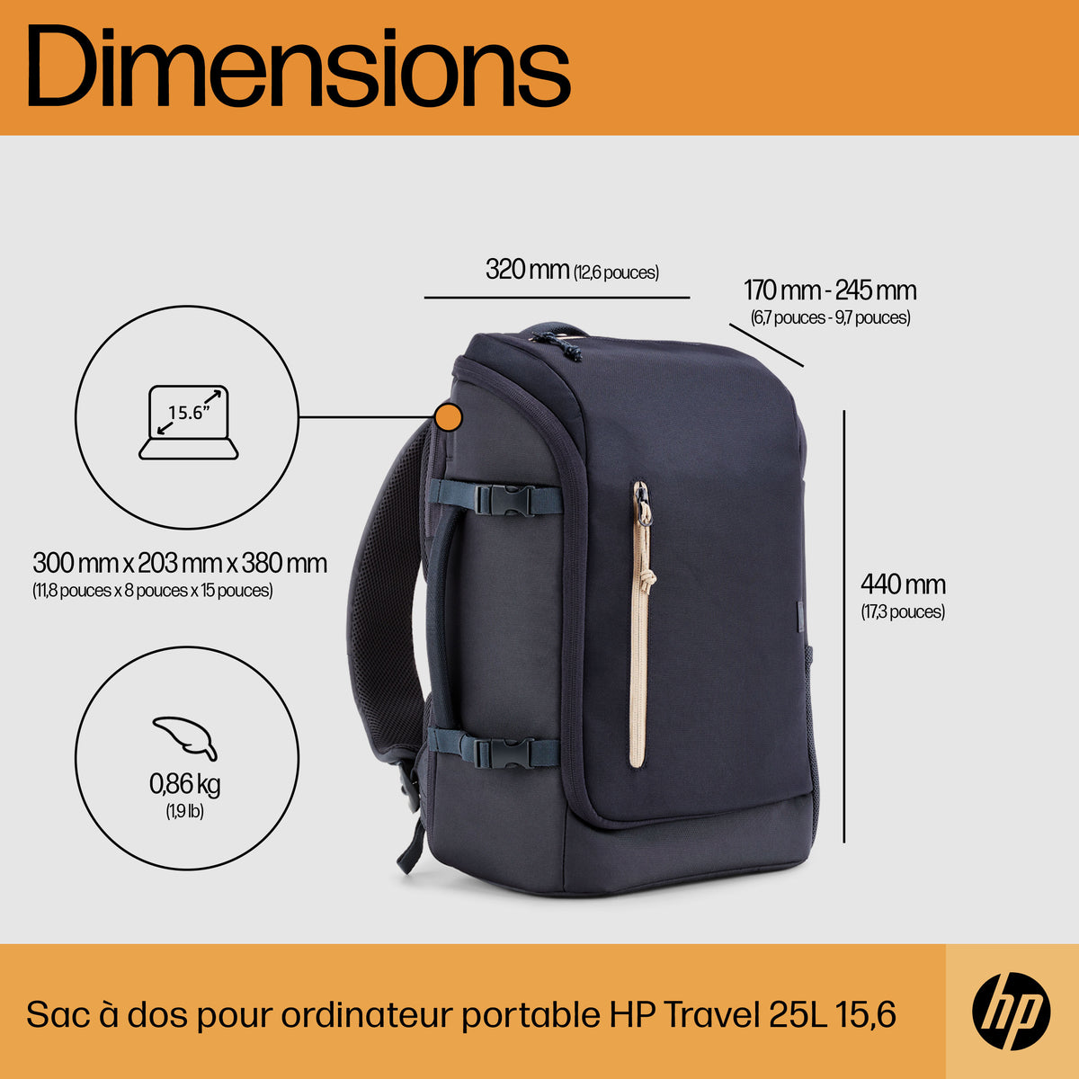 HP Sac à dos pour ordinateur portable Travel 25 litres 15,6 pouces (bleu) - vue 4