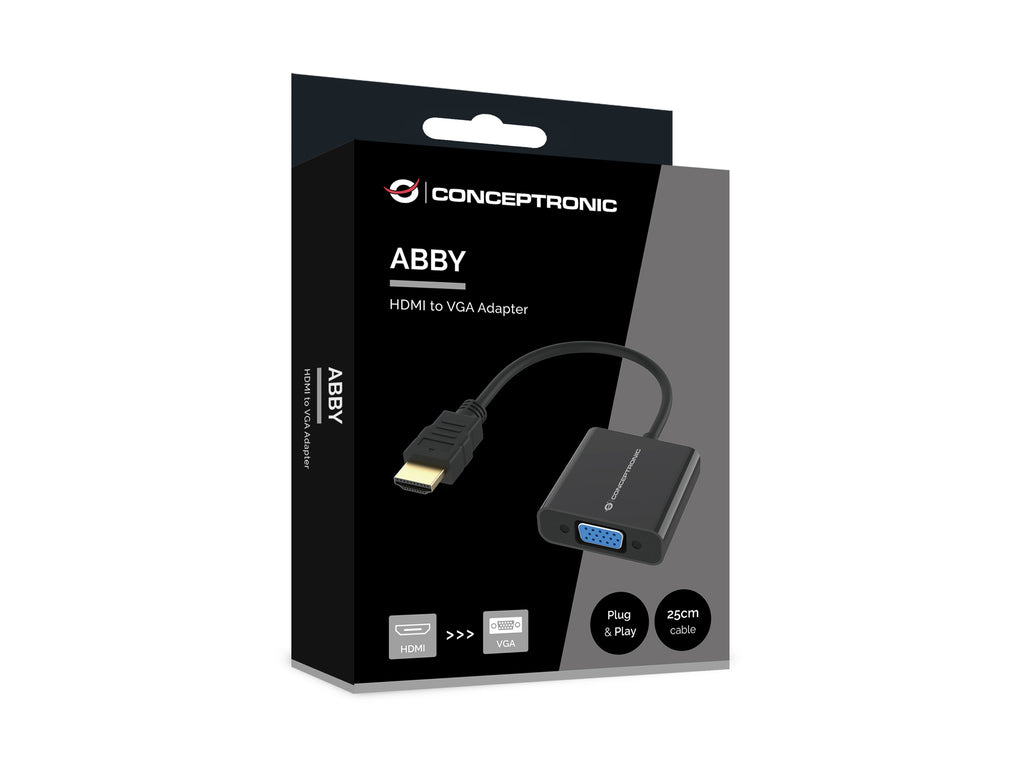 Conceptronic ABBY20B Adaptateur Câble HDMI Type A vers VGA D-Sub, 0,25 m, Noir