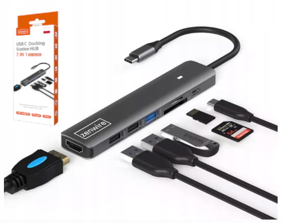 Hub adaptateur USB-C 7-en-1 HDMI 4K USB 3.0 SD PD compatible avec MacBook M1, M2 et M3 - LED Zenwire BS-HC703