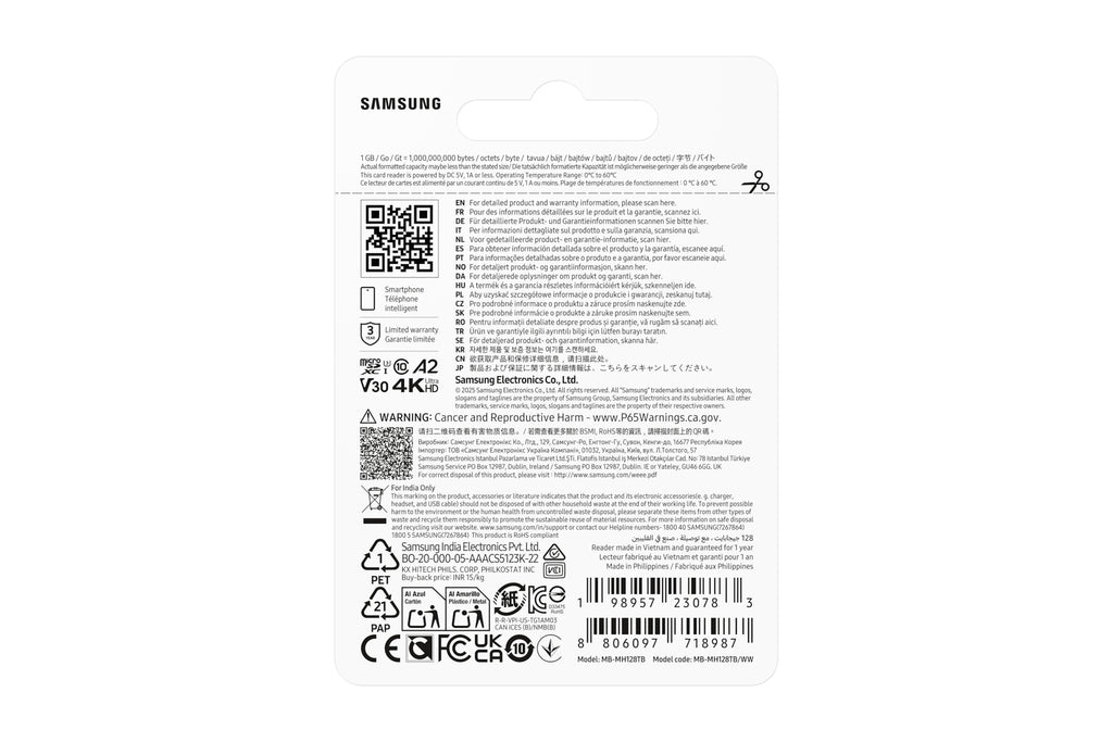 Samsung Carte microSDXC UHS-I 128 Go avec Lecteur USB, T9, U3, V30, A2