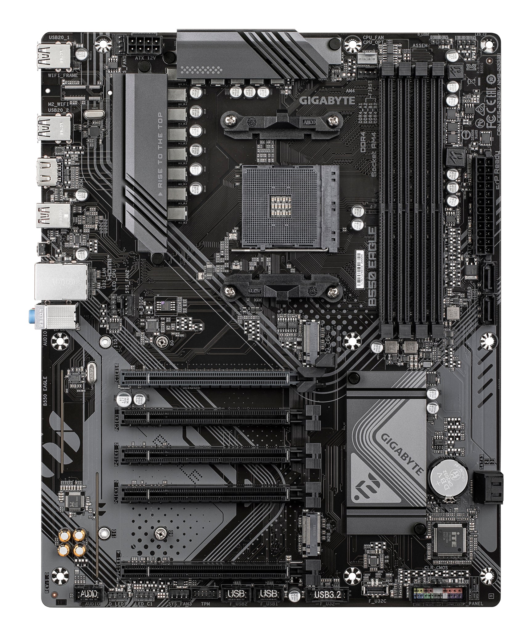 GIGABYTE B550 EAGLE Carte mère - Processeurs AMD Ryzen série 5000 G, VRM 10+3+1 phases, jusqu'à 3200 MHz DDR4, 1xPCIe 4.0 + 1xPCIe 3.0 M.2, LAN 1GbE, USB 3.2 Gen 2