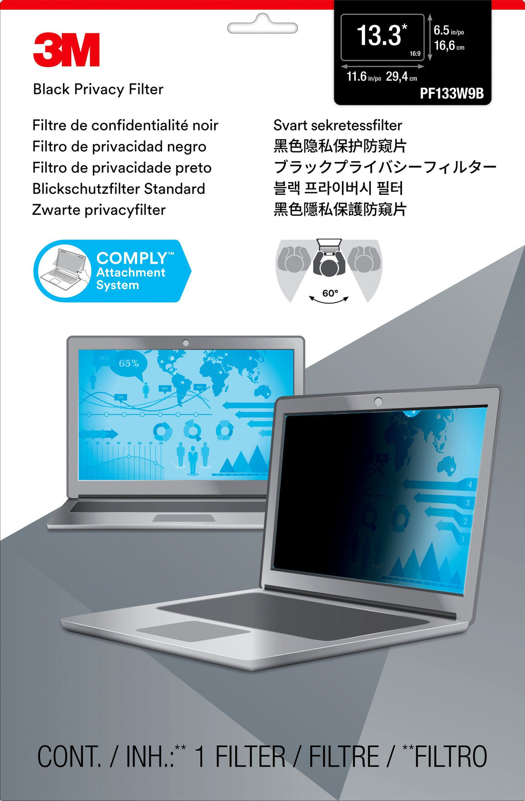 3M Filtre de confidentialité pour ordinateur portable à écran panoramique 13,3"