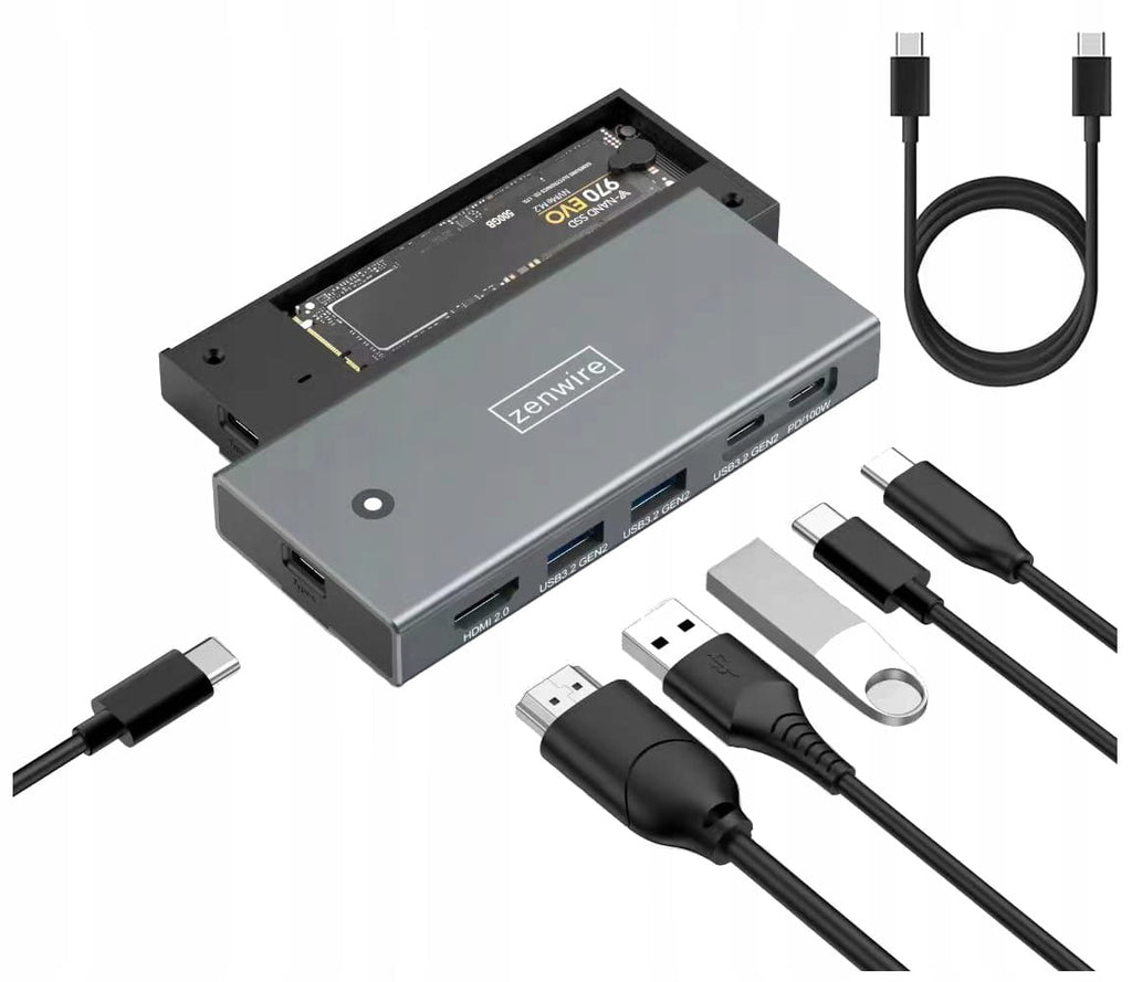 HUB Boîtier pour SSD M.2 NVMe PCIe SATA NGFF USB-C 3.2 HDMI 2.0 Adaptateur M.2 10 Gbps Power Delivery 100 W Zenwire MC501