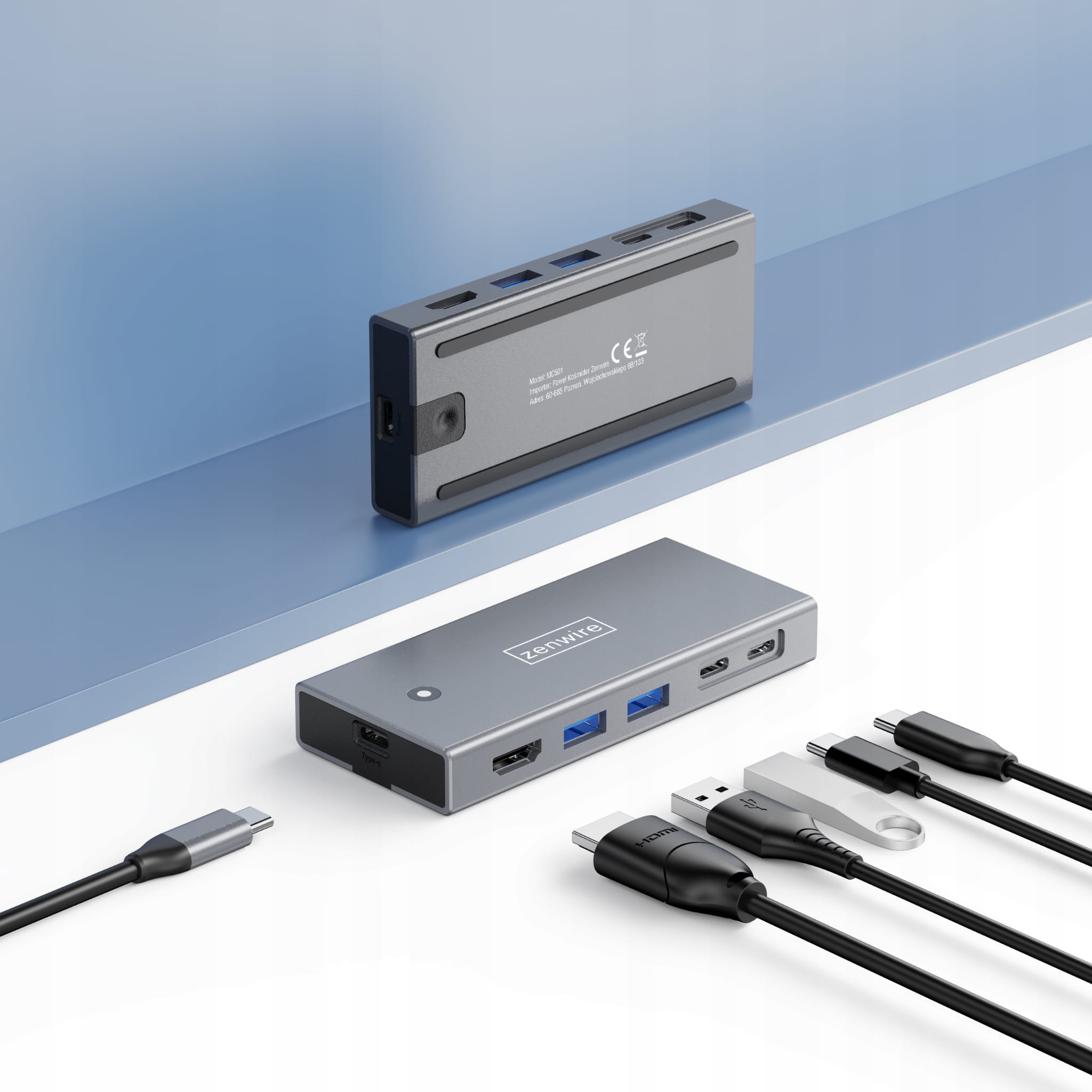 HUB Boîtier pour SSD M.2 NVMe PCIe SATA NGFF USB-C 3.2 HDMI 2.0 Adaptateur M.2 10 Gbps Power Delivery 100 W Zenwire MC501