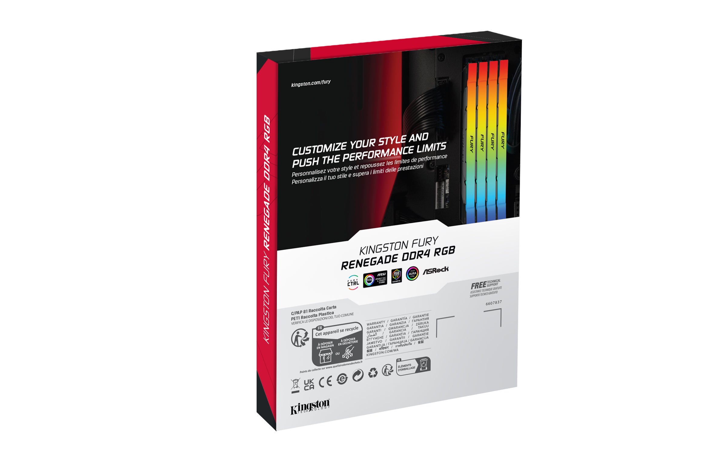 Kingston Technology FURY 16 Go 3600 MT/s DDR4 CL16 DIMM 1Gx8 Renegade RGB