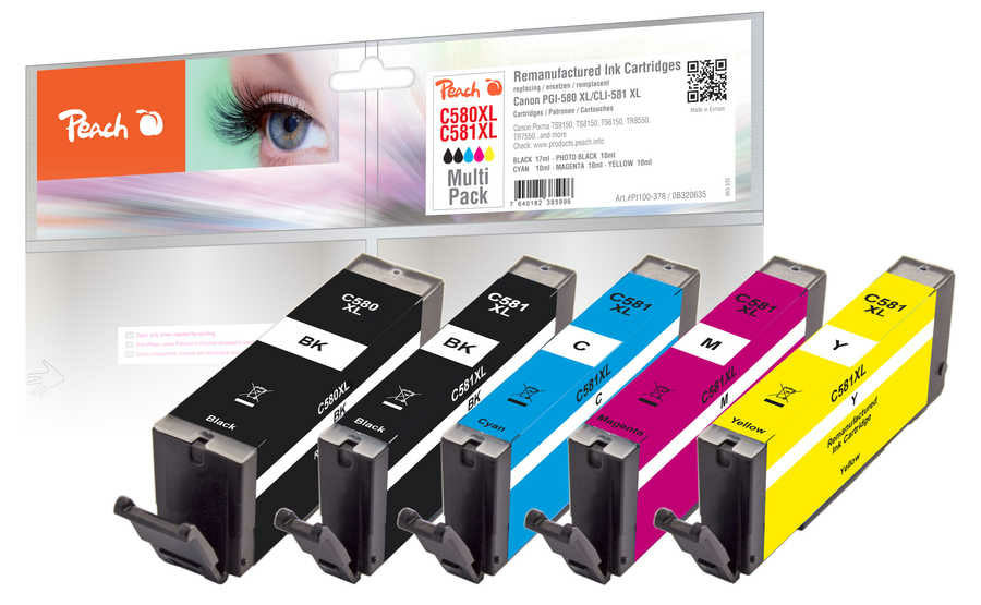 Cartouches d'Encre Compatibles PI100-378 XL, Pack de 5, Noir, Cyan, Magenta, Jaune