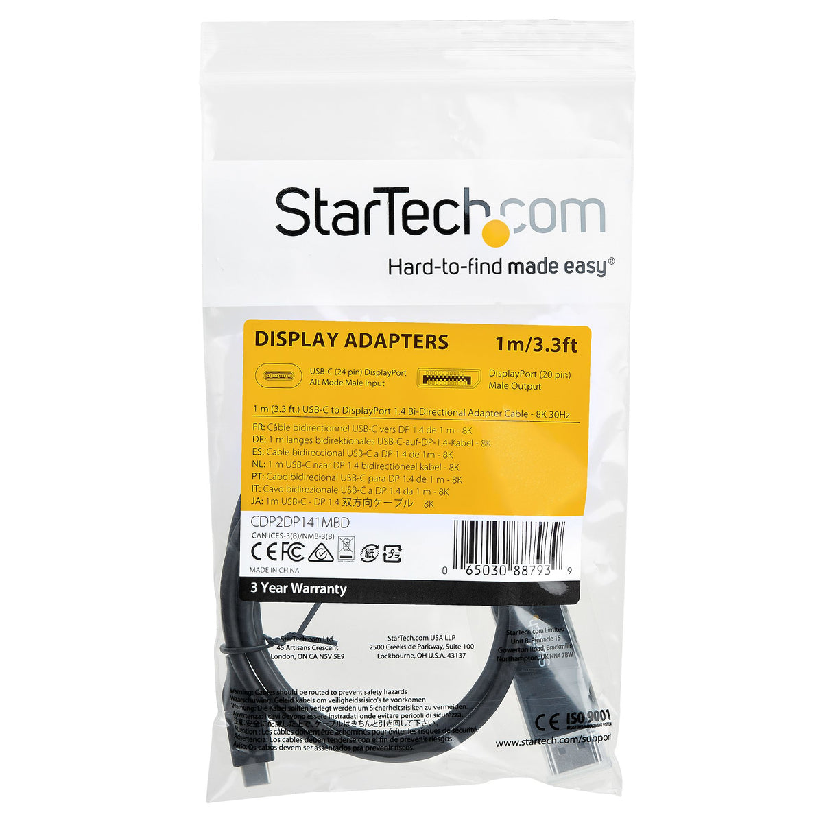 StarTech.com Câble Adaptateur USB-C vers DisplayPort 1.4 8K 60Hz/4K - Câble Vidéo Bidirectionnel DP vers USB-C ou USB-C vers DP Réversible -HBR3/HDR/DSC - Câble Moniteur USB Type-C/TB3 - vue 5
