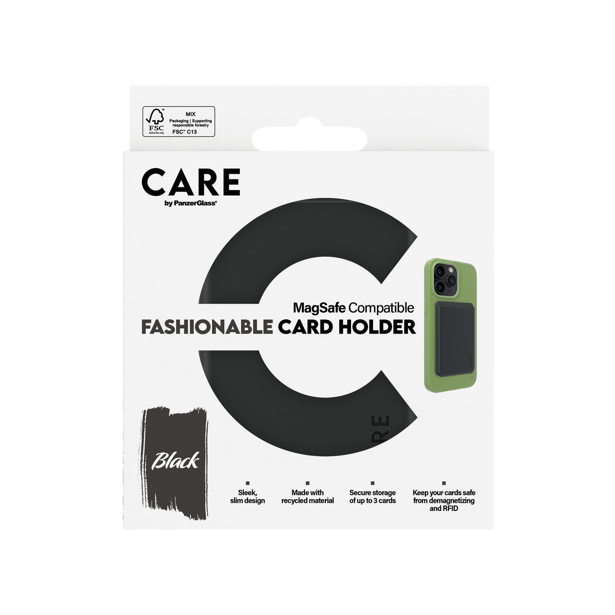PanzerGlass CARE Card Holder Coque de Protection pour iPhone, Noir
