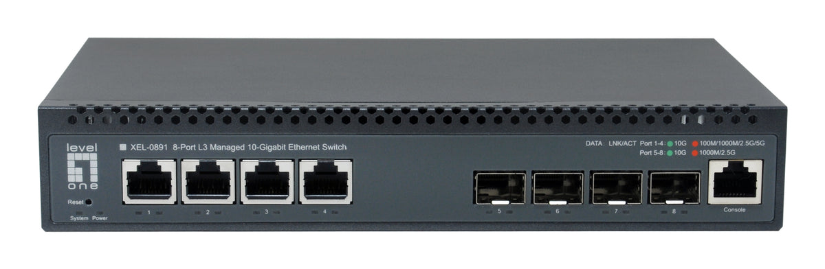 LevelOne XEL-0891 Switch Ethernet 10G Géré L3, 4 Ports RJ-45, Gris