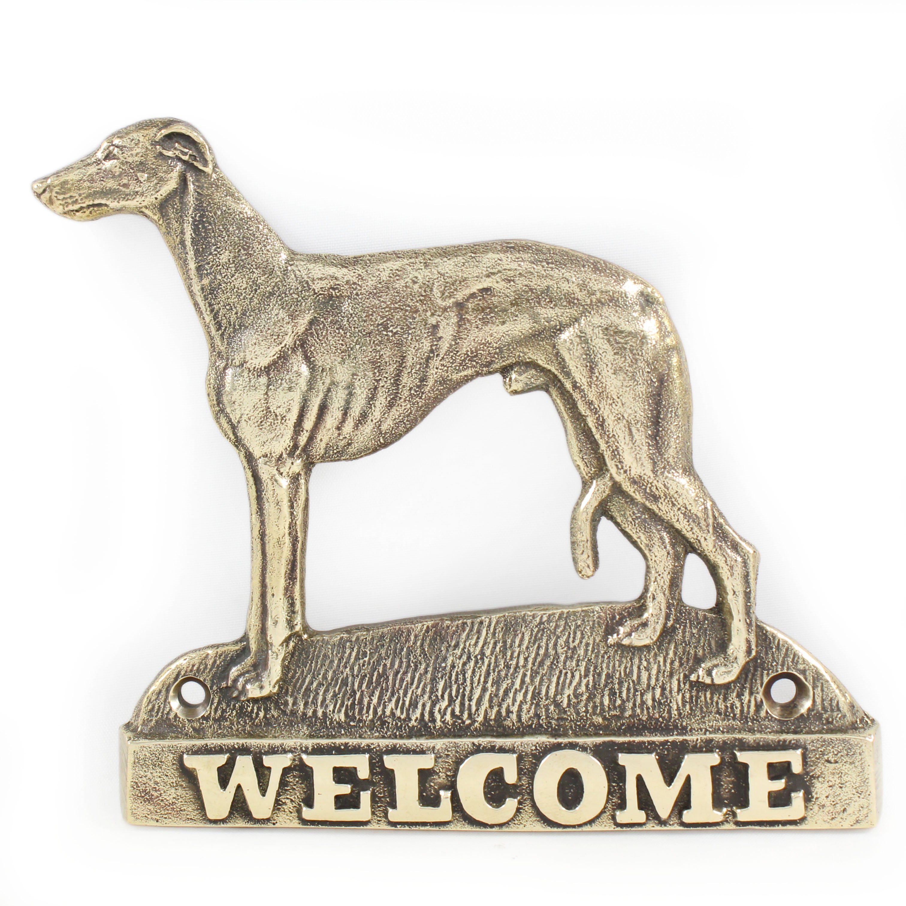 Whippet - a door sign with a dog, a brass welcome plaque, a unique sign with the inscription Welcome from the Art-Dog brand