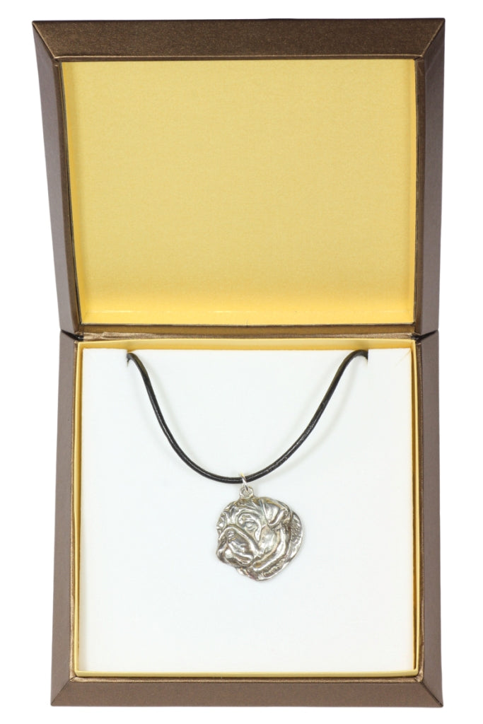 Pug I - Dog necklace in gift box, silver-plated locket for dog fan, striking pendant by Art-Dog brand