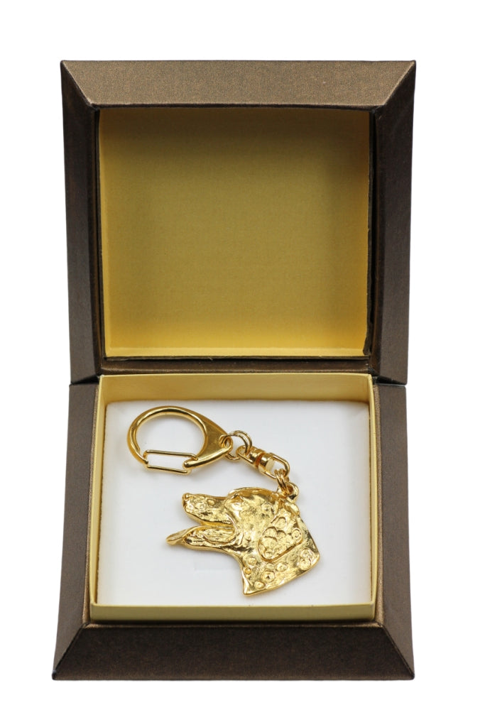 Dalmatian, Carriage Dog, Spotted Coach Dog - Gilded key ring with dog in gift box, handbag decoration, luxury accessory by Art-Dog brand