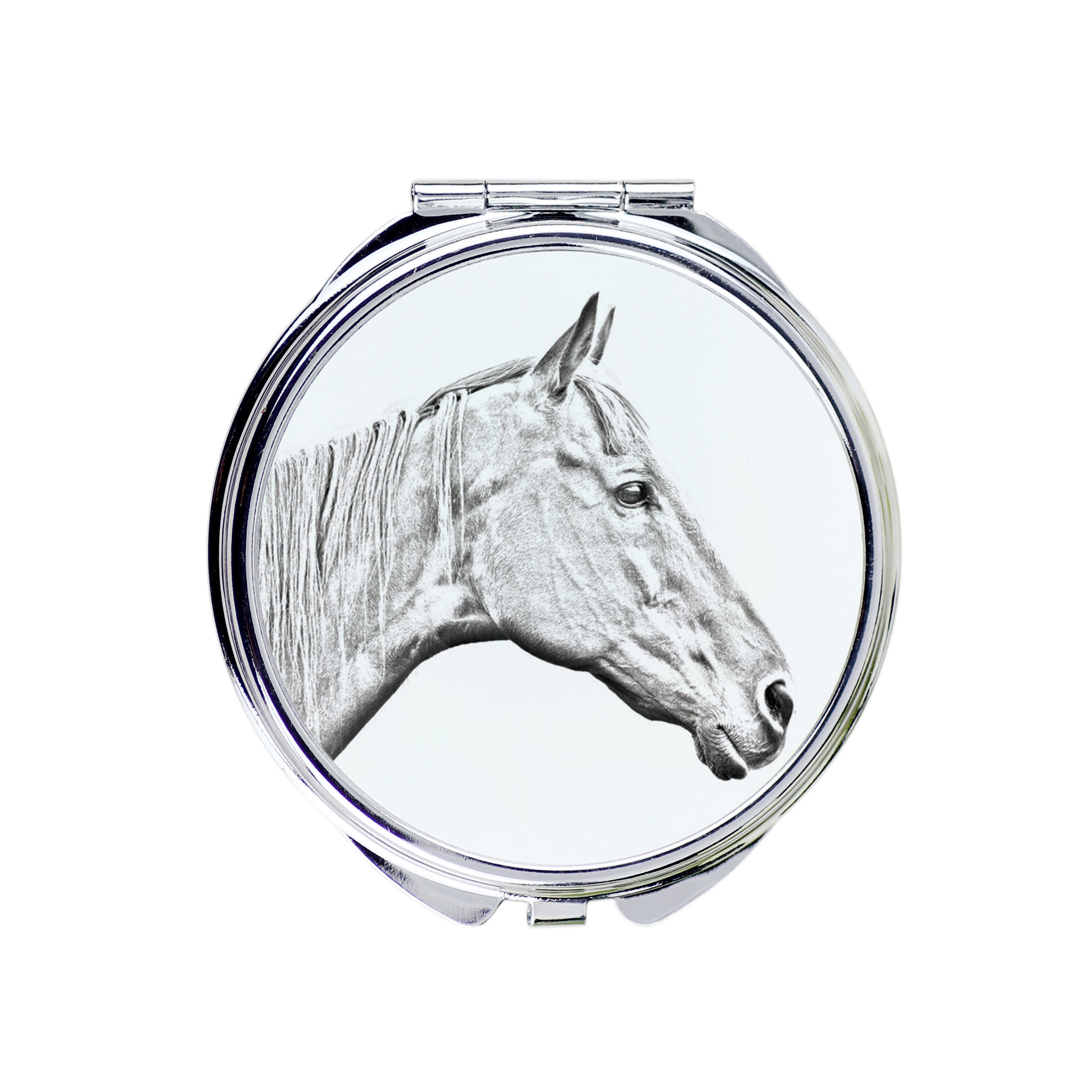 Retired Race Horse - pocket mirror with a horse, personalized mirror for a purse, compact mirror with Art-Dog brand print