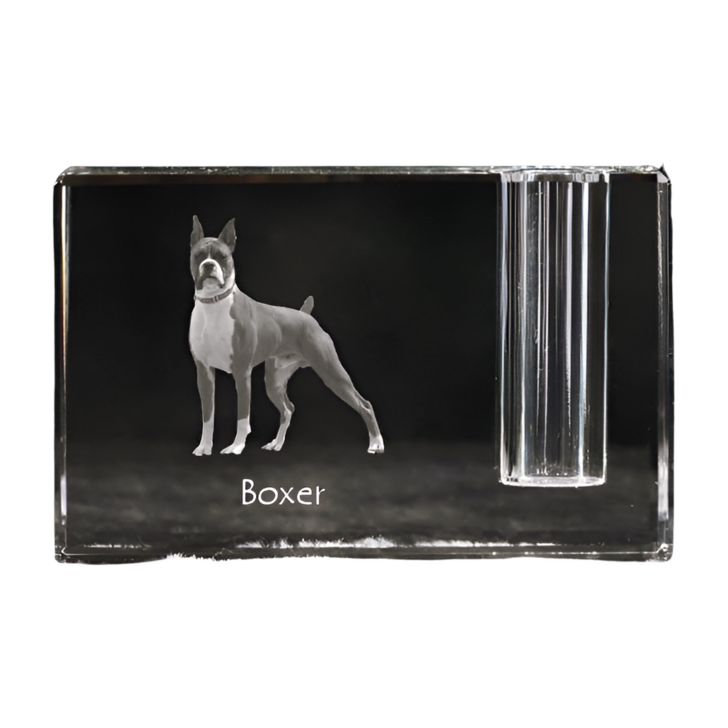 Boxer, German Boxer III - Pen stand, crystal organiser with dog photo, unique desk decoration by Art-Dog brand